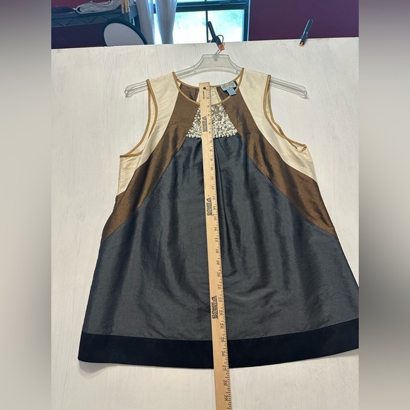 Plenty by Tracy Reese Silk Tunic Blouse L Sequin Sleeveless Colorblock Mod Retro - Picture 6 of 7